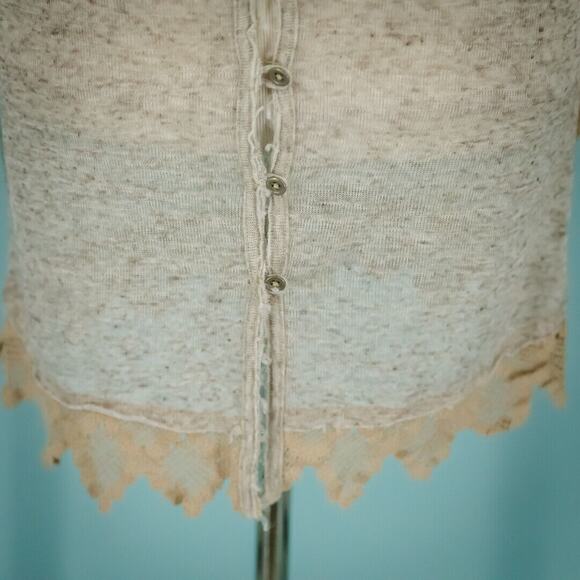 Free People Size XS Oatmeal Lace Button Long Sleeve Linen Duster Tunic Cardigan - Picture 2 of 7